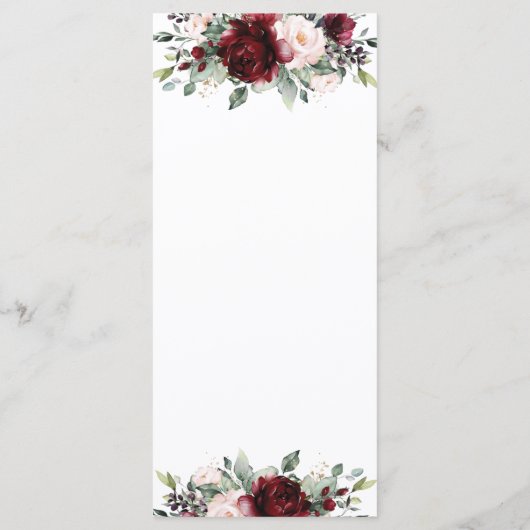 Rustiek Blush Roze Bourgondië Bloemen Bruiloft Men Programmakaart (Achterkant)