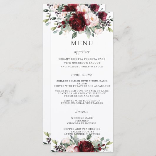 Rustiek Blush Roze Bourgondië Bloemen Bruiloft Men Programmakaart (Voorkant / Achterkant)