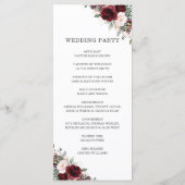 Rustiek Blush Roze Bourgondië Floral bruiloft prog Programmakaart (Achterkant)