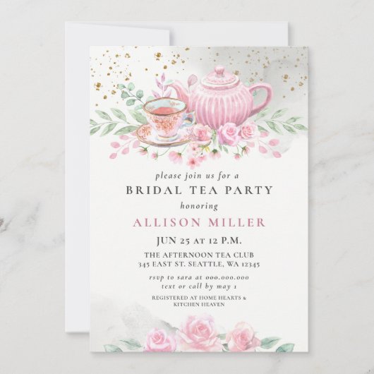 Rustiek Blush Roze Gouden Tea Party Vrijgezellenfe Kaart (Voorkant)