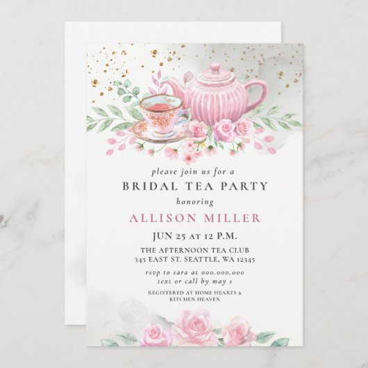 Rustiek Blush Roze Gouden Tea Party Vrijgezellenfe Kaart (Voorkant / Achterkant)