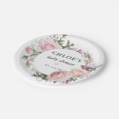 Rustiek Blush Roze Rose Bloemen Baby shower Papieren Bordje (Gekanteld)