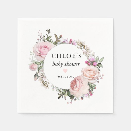 Rustiek Blush Roze Rose Bloemen Baby shower Servet (Voorkant)