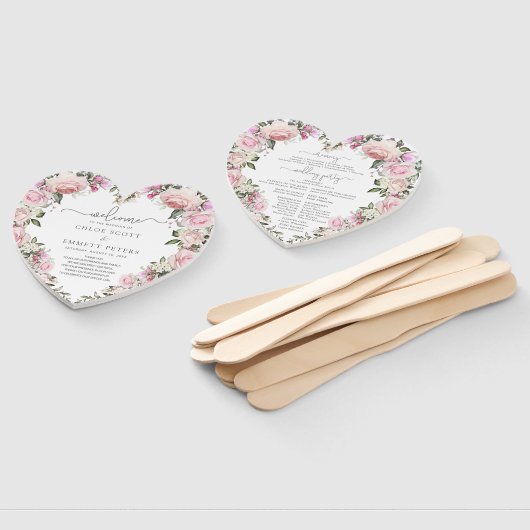 Rustiek Blush Roze Rose Bloemen Bruiloft Programma Handwaaier (Niet-gemonteerd)