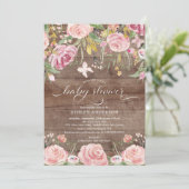 Rustiek Blush Roze Waterverf Bloemen Baby shower Kaart (Staand voorkant)