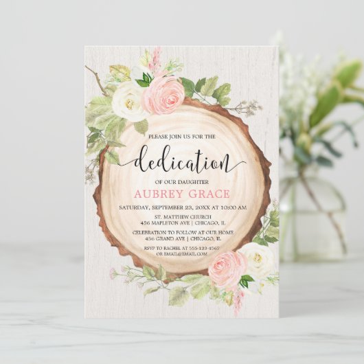 Rustiek blush roze wit meisje bosland toewijding kaart (Staand voorkant)