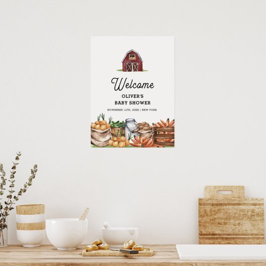 Rustiek Boerderij Barnyard Veggie Baby shower Welk Poster (Keuken)