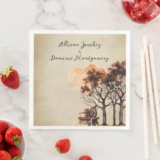 Rustiek Boerderij Bomen Romantische herfstbruiloft Servet (Insitu)