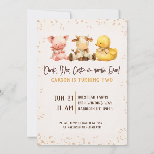 Rustiek Boerderij Dier Tweede Verjaardag Kaart (Voorkant)