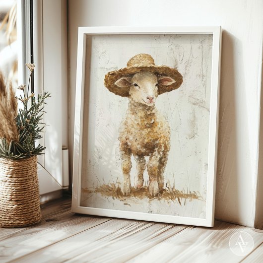 Rustiek Boerderij Dierenschilderij  Lam met Pet Poster