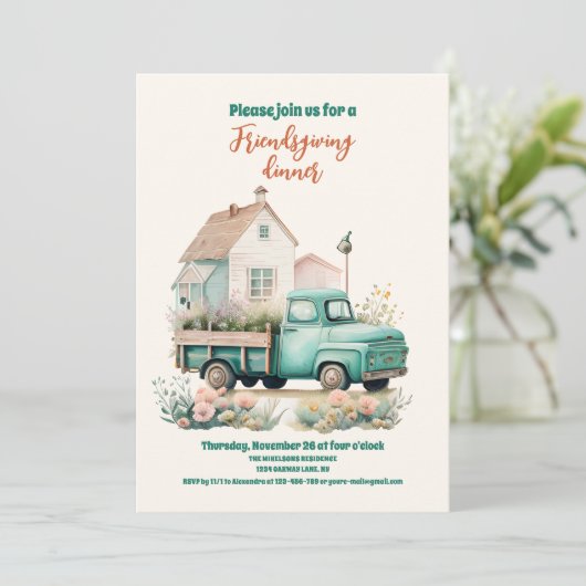 Rustiek Boerderij Friendsgiving Thanksgiving Diner Kaart (Staand voorkant)