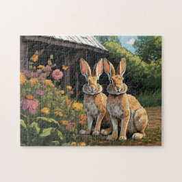 Rustiek Boerderij hazen Legpuzzel
