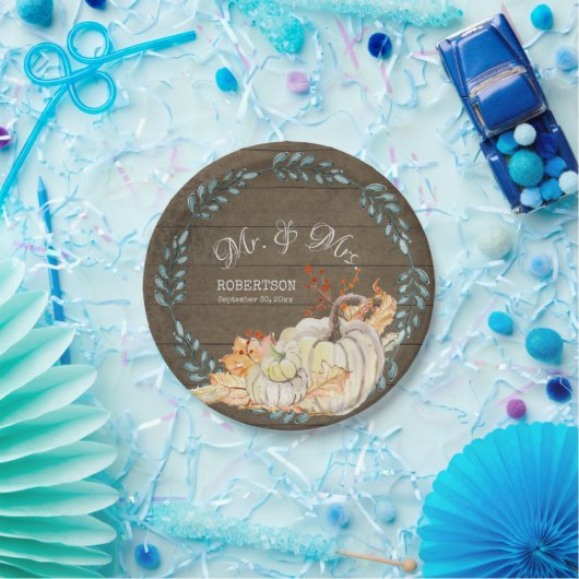 Rustiek Boerderij herfstblad Waterverf pompoen bru Papieren Bordje (Feest)