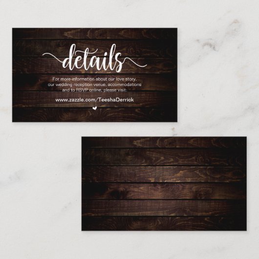 Rustiek Boerderij Hout, Bruiloftsdetails Informatiekaartje (Voorkant / Achterkant)