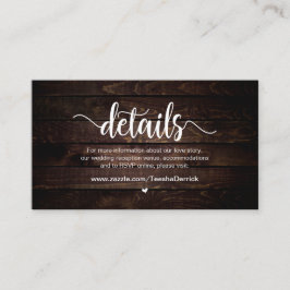 Rustiek Boerderij Hout, Bruiloftsdetails Informatiekaartje