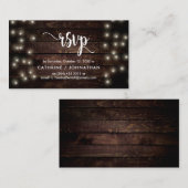 Rustiek Boerderij Hout, String Lights, RSVP reager Informatiekaartje (Voorkant / Achterkant)