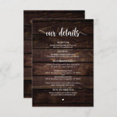 Rustiek Boerderij Hout, Wit Script, Bruiloftsdetai Informatiekaartje (Voorkant / Achterkant)