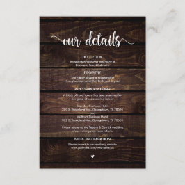 Rustiek Boerderij Hout, Wit Script, Bruiloftsdetai Informatiekaartje