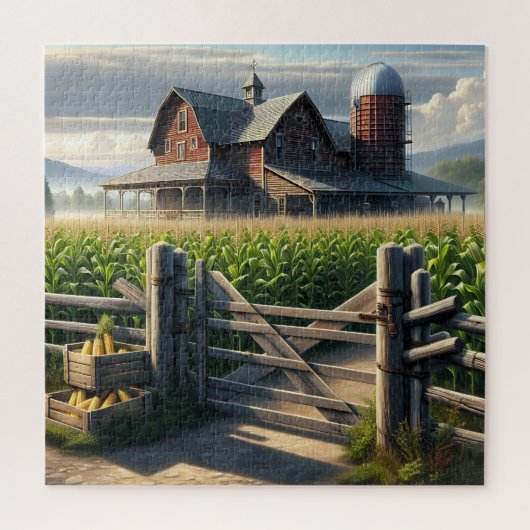 Rustiek Boerderij Huis met een Cornfield Ai Art Legpuzzel (Verticaal)