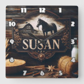 Rustiek Boerderij met paard en schuur Vierkante Klok (Voorkant)