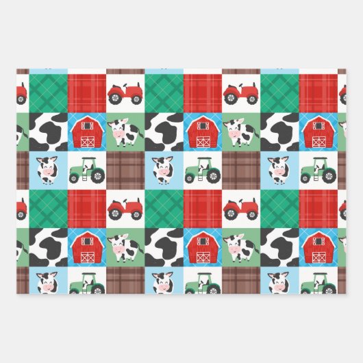 Rustiek Boerderij Patchwork Koe Plaid Kids Verjaar Inpakpapier Vel (Voorkant 3)