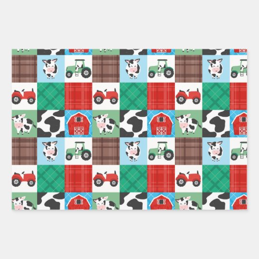 Rustiek Boerderij Patchwork Koe Plaid Kids Verjaar Inpakpapier Vel (Voorkant 2)