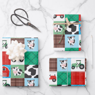 Rustiek Boerderij Patchwork Koe Plaid Kids Verjaar Inpakpapier Vel
