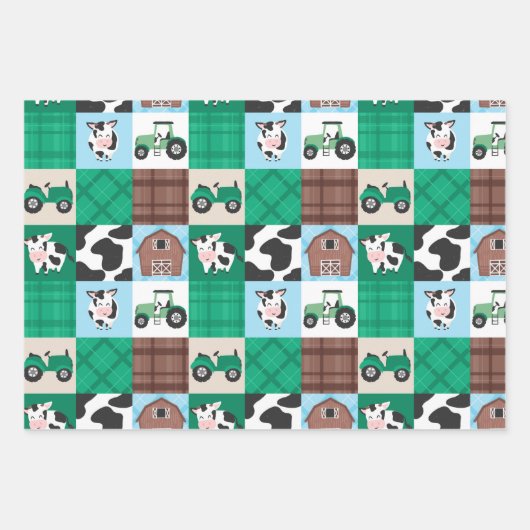 Rustiek Boerderij Patchwork Koe Plaid Kids Verjaar Inpakpapier Vel (Voorkant 2)