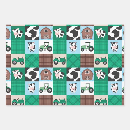 Rustiek Boerderij Patchwork Koe Plaid Kids Verjaar Inpakpapier Vel (Voorkant)