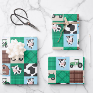Rustiek Boerderij Patchwork Koe Plaid Kids Verjaar Inpakpapier Vel