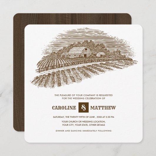 rustiek | BOERDERIJ | Schuur Houten Bruiloft Kaart (Voorkant / Achterkant)