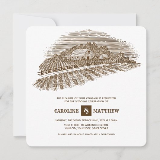 rustiek | BOERDERIJ | Schuur Houten Bruiloft Kaart (Voorkant)