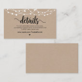 Rustiek Boerderij String Lights, bruiloft Details Informatiekaartje (Voorkant / Achterkant)