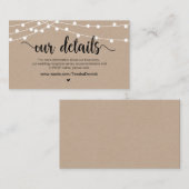 Rustiek Boerderij String Lights, bruiloft Details Informatiekaartje (Voorkant / Achterkant)