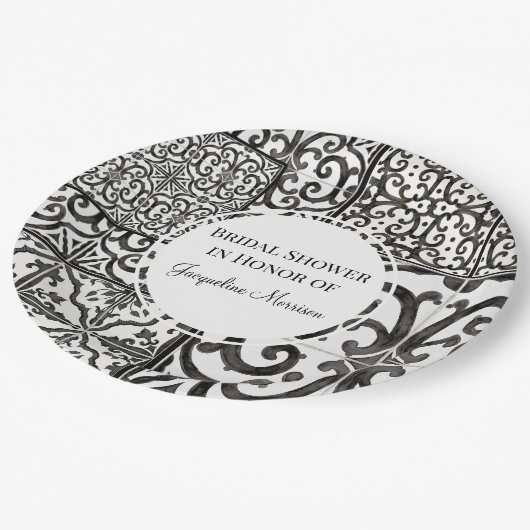 Rustiek Boerderij Tegel Patroon Zwart Wit Vrijgeze Papieren Bordje (Gekanteld)