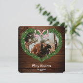 Rustiek Boerderij Vrolijk Kerstfeest Hart Krans Fo Kaart (Staand voorkant)