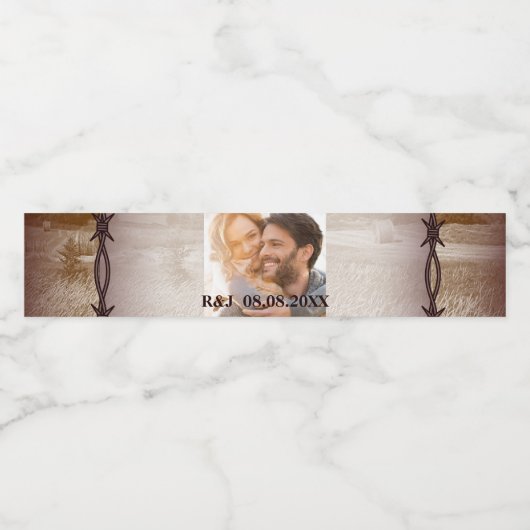 Rustiek boerderij western land schuur trouwfoto waterfles etiket (Enkel label)