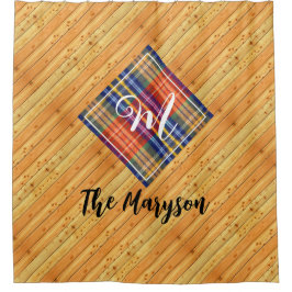 Rustiek Boerderij Wood Plaid, Familienaam Monogram Douchegordijn