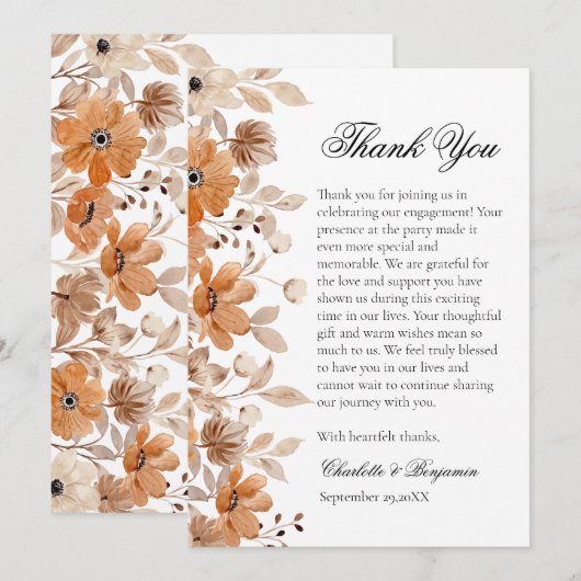 Rustiek Boheems Bloemen Verloving Bedankkaart (Voorkant / Achterkant)