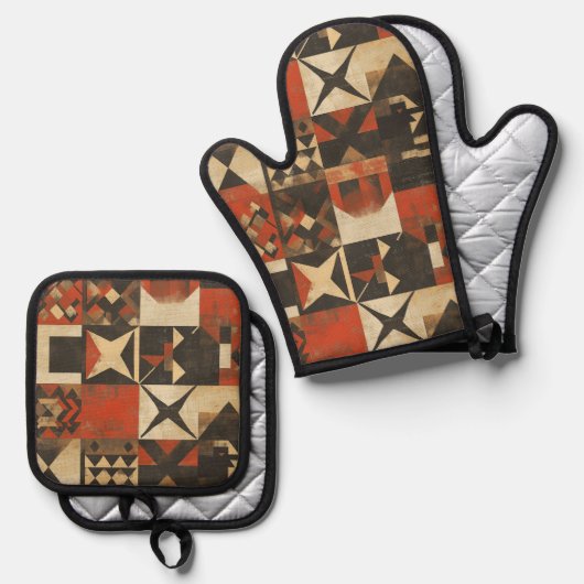 Rustiek Boheems Sterrenpatroon Ovenwant & Pannenlap Set (Voorkant / Achterkant)