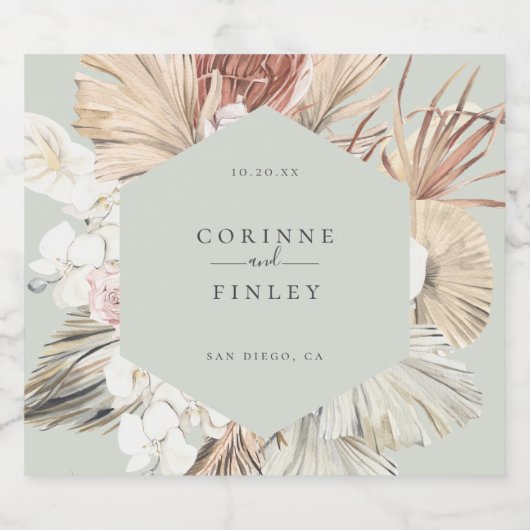 Rustiek Bohemian Oasis Lijst Sparkling Wijnetiket (Enkel label)