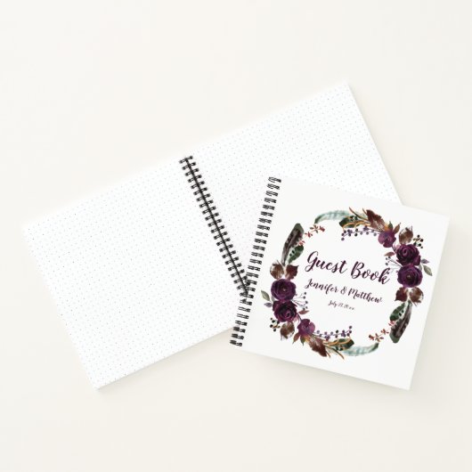 Rustiek Boho Aubergine Paarse Roos krans gastenboe Notitieboek (Binnen)