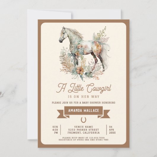 Rustiek Boho Bloemen Paard Cowgirl Baby shower Kaart (Voorkant)