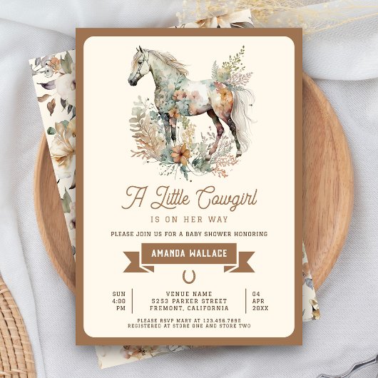 Rustiek Boho Bloemen Paard Cowgirl Baby shower Kaart
