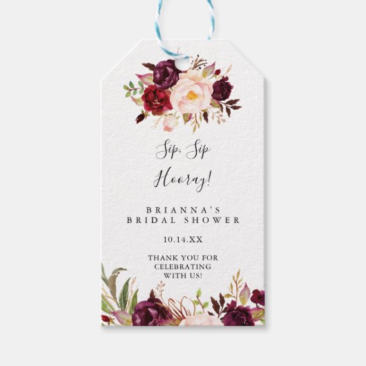 Rustiek Boho Bloemen Sip Hooray Vrijgezellenfeest Cadeaulabel (Voorkant)