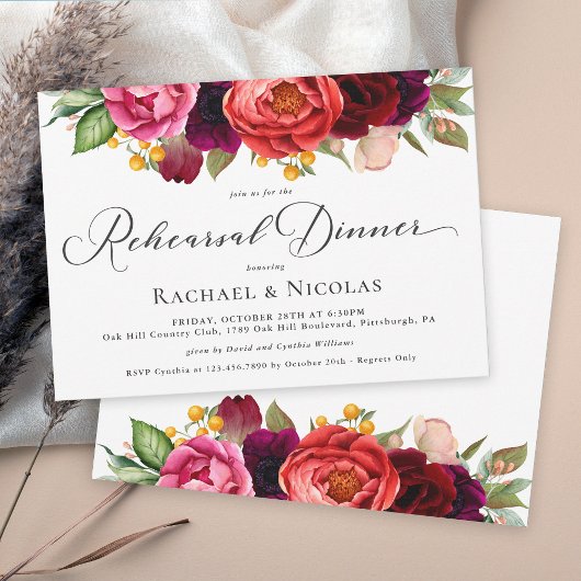 Rustiek Boho Bloemenbruiloft repetitie diner Kaart