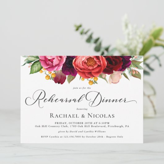 Rustiek Boho Bloemenbruiloft repetitie diner Kaart (Staand voorkant)