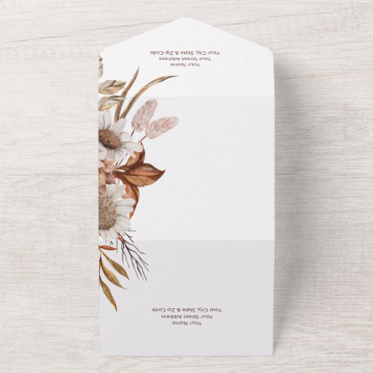 Rustiek Boho Blush Neutrals Bloemen Wit Diner All In One Uitnodiging (Buitenkant)