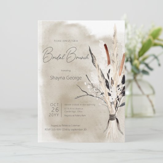 Rustiek Boho boeket Moderne bruids brunch Kaart (Staand voorkant)