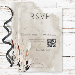 Rustiek Boho boeket Moderne bruiloft QR Code RSVP Kaartje